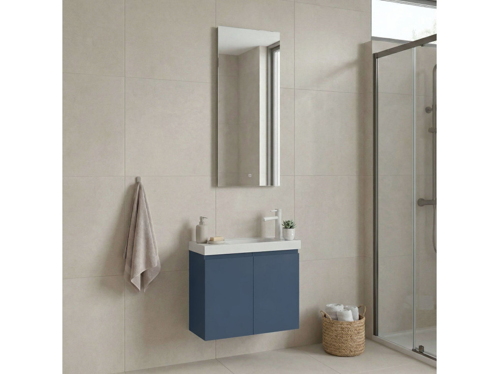 Conjunto de mueble con lavabo y espejo (2 piezas) «Ferla 60» - 60 x 22 x 50 cm - Azul mate