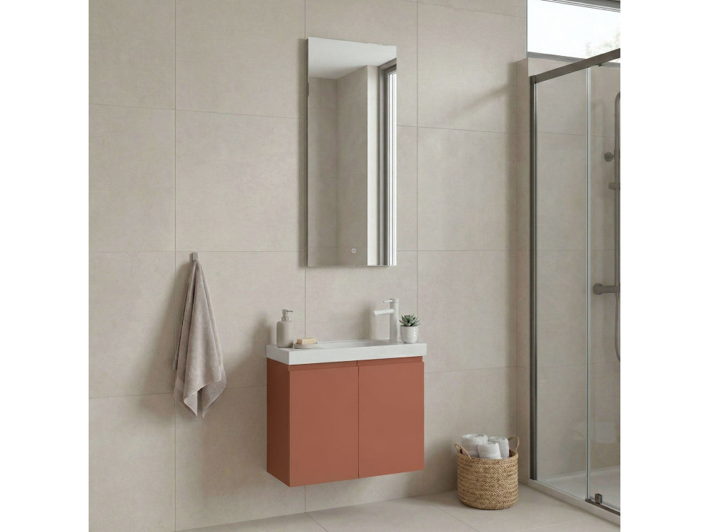 Conjunto de mueble con lavabo y espejo (2 piezas) «Ferla 60» - 60 x 22 x 50 cm - Canela mate