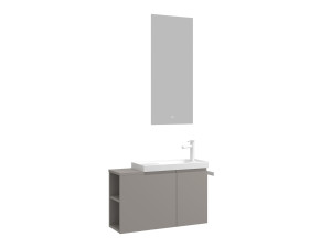 Conjunto de mueble con lavabo y espejo (2 piezas) «Ferla 80» - 80 x 22 x 45 cm - Matte Mink