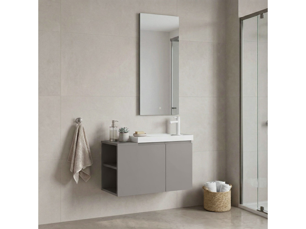Conjunto de mueble con lavabo y espejo (2 piezas) «Ferla 80» - 80 x 22 x 45 cm - Matte Mink