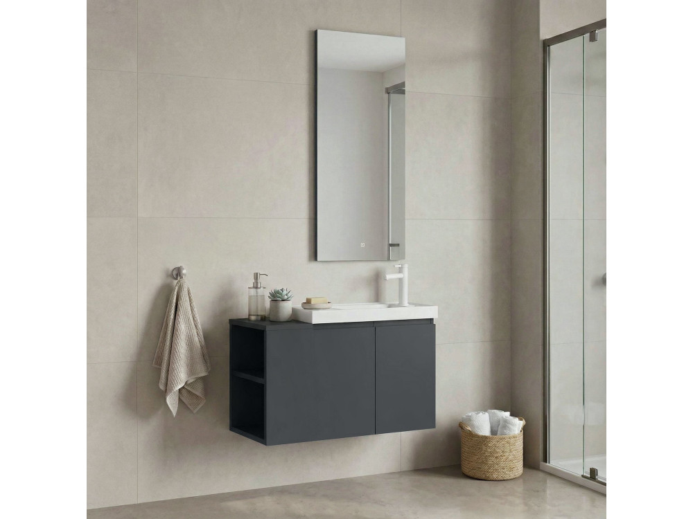 Conjunto de mueble con lavabo y espejo (2 piezas) «Ferla 80» - 80 x 22 x 45 cm - Antracita mate