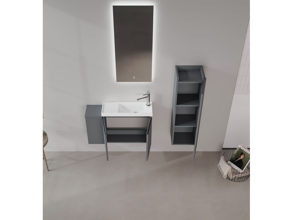 Conjunto de mueble con lavabo y espejo (2 piezas) «Ferla 80» - 80 x 22 x 45 cm - Antracita mate
