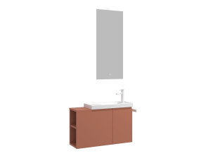 Conjunto de mueble con lavabo y espejo (2 piezas) «Ferla 80» - 80 x 22 x 45 cm - Canela mate