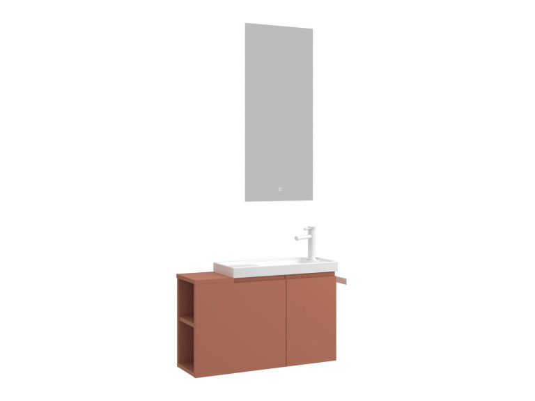 Conjunto de mueble con lavabo y espejo (2 piezas) «Ferla 80» - 80 x 22 x 45 cm - Canela mate