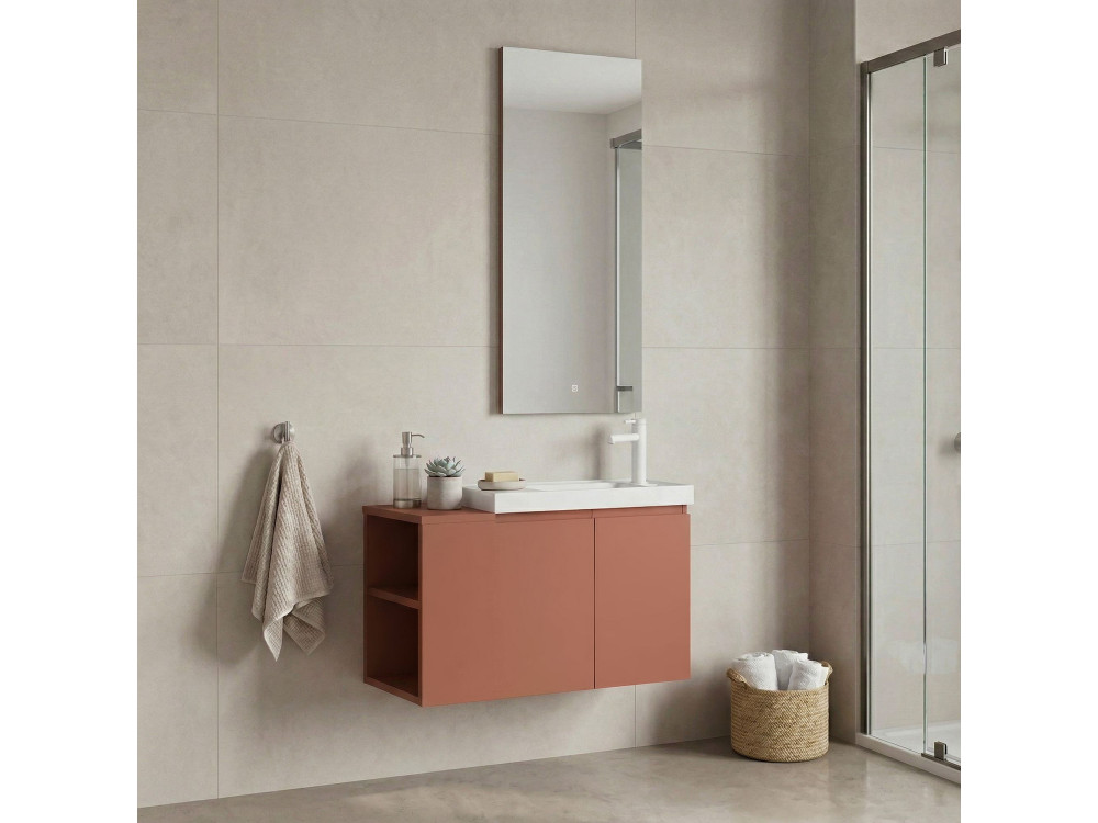 Conjunto de mueble con lavabo y espejo (2 piezas) «Ferla 80» - 80 x 22 x 45 cm - Canela mate
