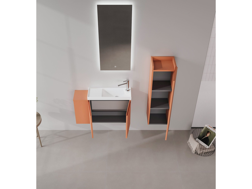 Conjunto de mueble con lavabo y espejo (2 piezas) «Ferla 80» - 80 x 22 x 45 cm - Canela mate