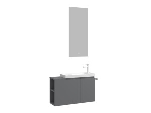 Conjunto de mueble con lavabo y espejo (2 piezas) «Ferla 80» - 80 x 22 x 45 cm - Gris mate