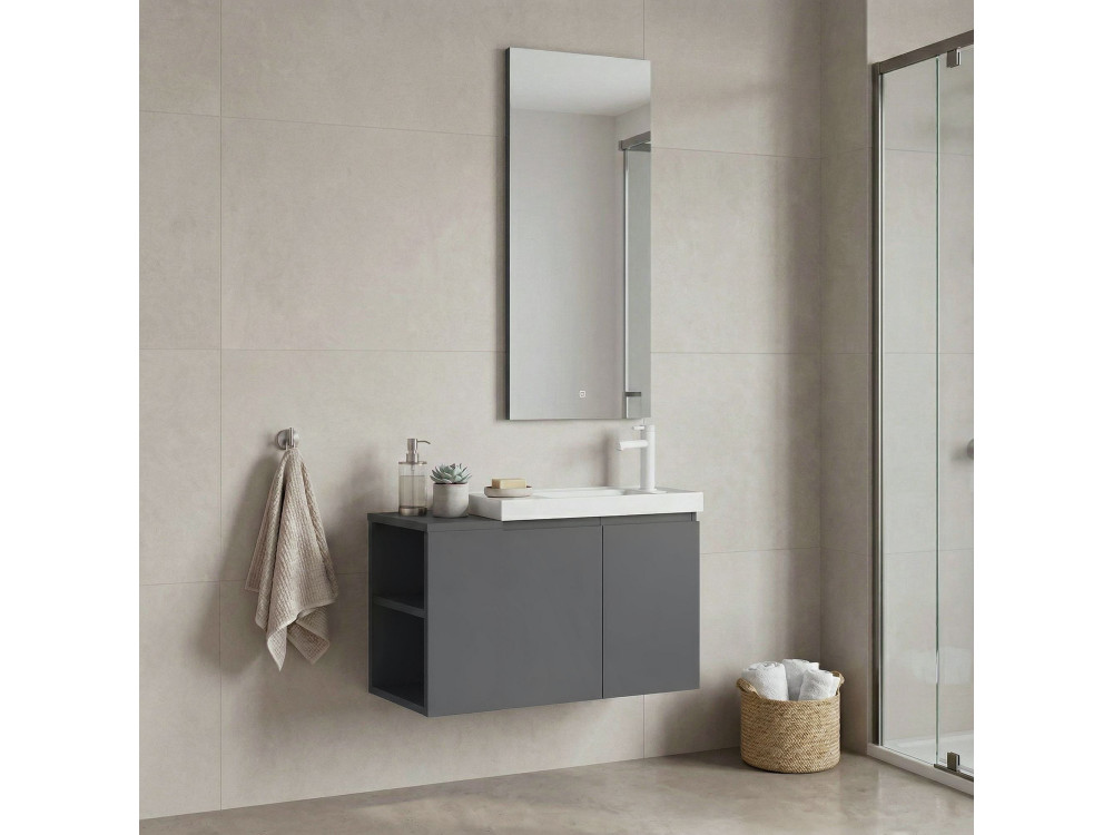 Conjunto de mueble con lavabo y espejo (2 piezas) «Ferla 80» - 80 x 22 x 45 cm - Gris mate