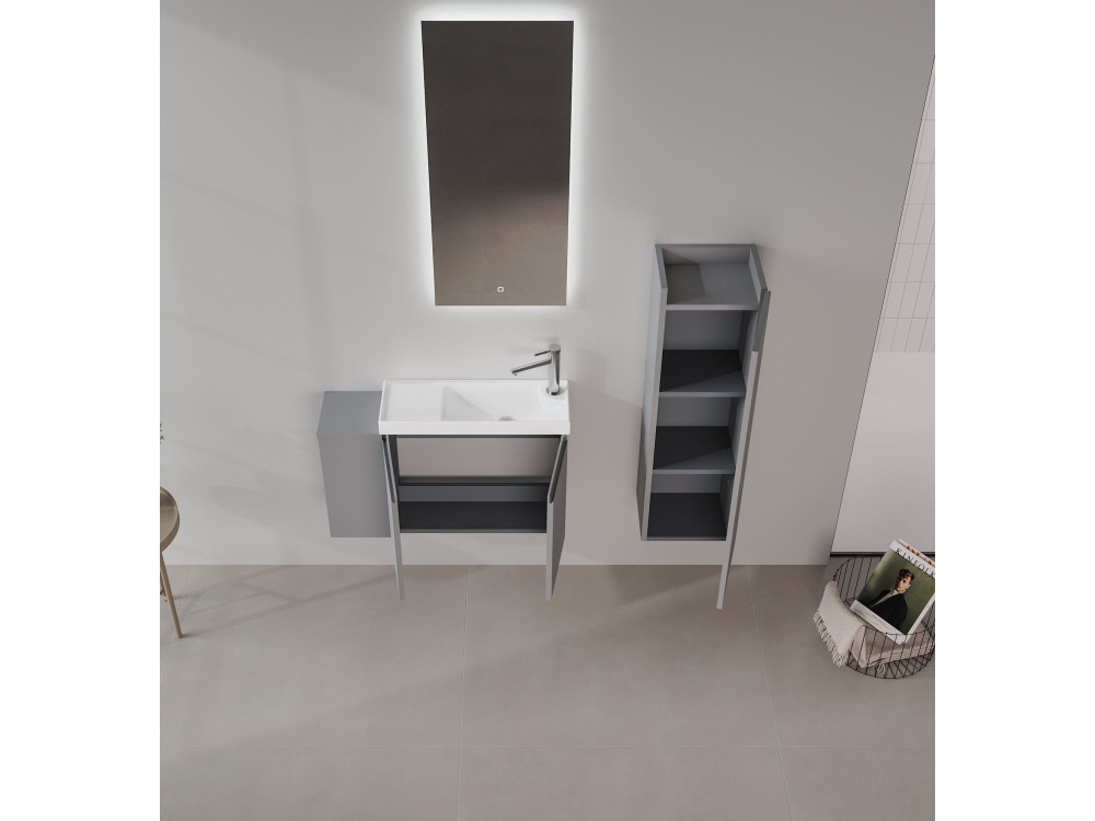 Conjunto de mueble con lavabo y espejo (2 piezas) «Ferla 80» - 80 x 22 x 45 cm - Gris mate