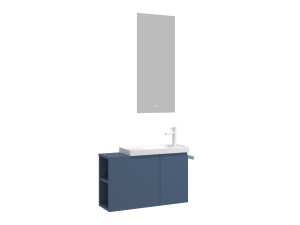 Conjunto de mueble con lavabo y espejo (2 piezas) «Ferla 80» - 80 x 22 x 45 cm - Azul mate