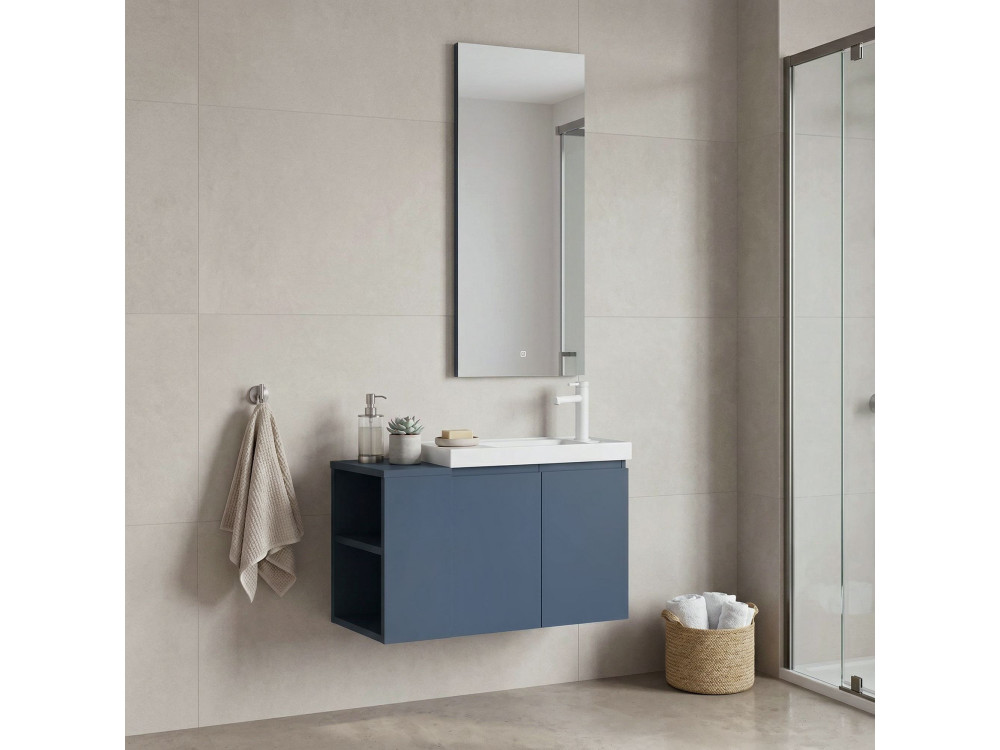 Conjunto de mueble con lavabo y espejo (2 piezas) «Ferla 80» - 80 x 22 x 45 cm - Azul mate