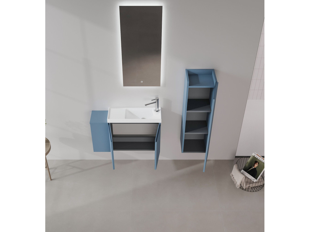 Conjunto de mueble con lavabo y espejo (2 piezas) «Ferla 80» - 80 x 22 x 45 cm - Azul mate