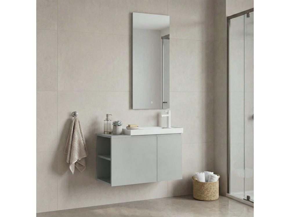 Conjunto de mueble con lavabo y espejo (2 piezas) «Ferla 80» - 80 x 22 x 45 cm - Cachemira mate
