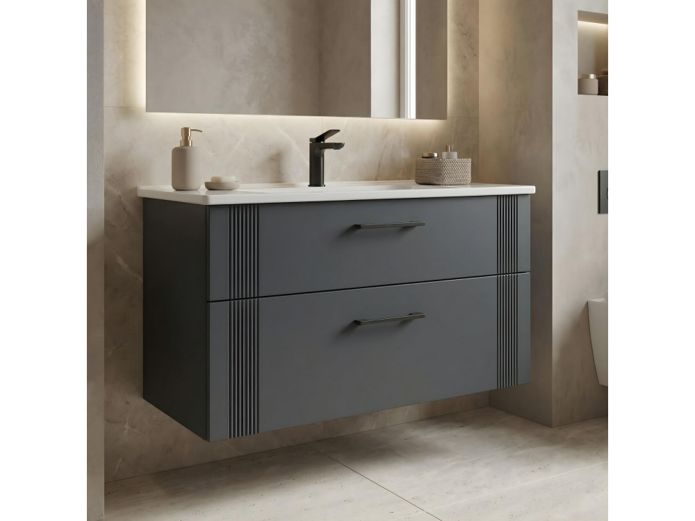 Mueble para lavabo «Bari 100 v2» - 100 x 45 x 55 cm - Antracita mate