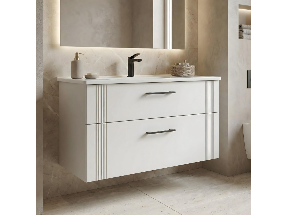 Mueble para lavabo «Bari 100 v2» - 100 x 45 x 55 cm - Blanco mate