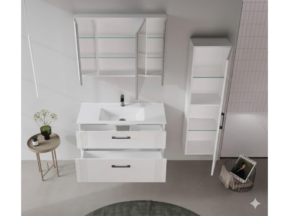 Mueble para lavabo «Bari 100 v2» - 100 x 45 x 55 cm - Blanco mate