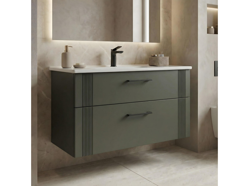 Mueble para lavabo «Bari 100 v2» - 100 x 45 x 55 cm - Verde mate