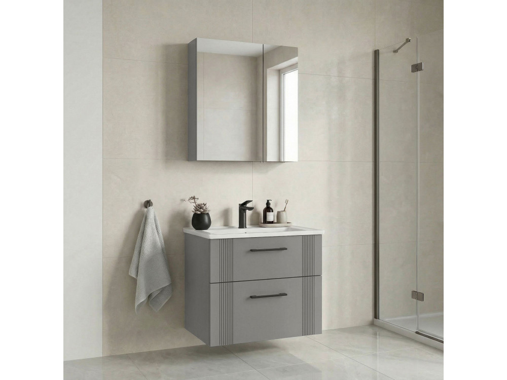 Conjunto de mueble con lavabo y espejo (2 piezas) «Bari 65 v2» - 65 x 45 x 55 cm - Cachemira mate