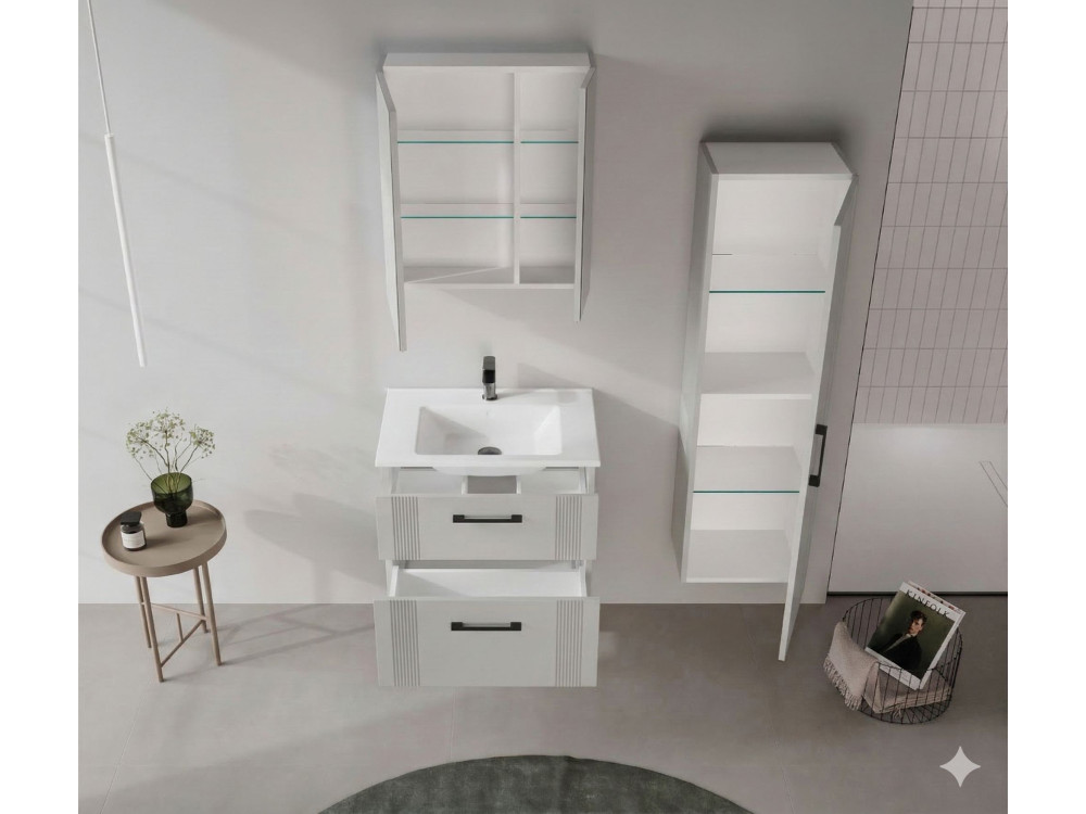 Conjunto de mueble con lavabo y espejo (2 piezas) «Bari 65 v2» - 65 x 45 x 55 cm - Cachemira mate