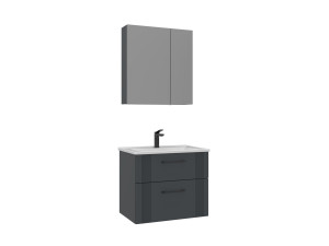 Conjunto de mueble con lavabo y espejo (2 piezas) «Bari 65 v2» - 65 x 45 x 55 cm - Antracita mate