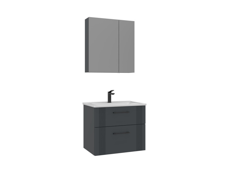 Conjunto de mueble con lavabo y espejo (2 piezas) «Bari 65 v2» - 65 x 45 x 55 cm - Antracita mate