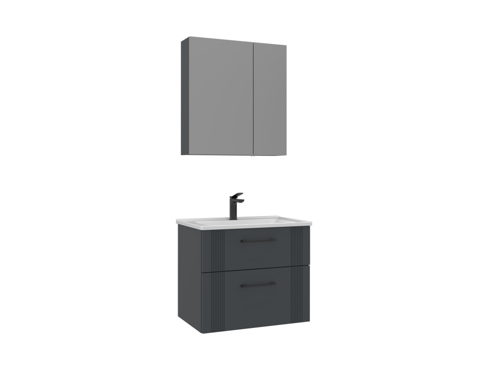 Conjunto de mueble con lavabo y espejo (2 piezas) «Bari 65 v2» - 65 x 45 x 55 cm - Antracita mate
