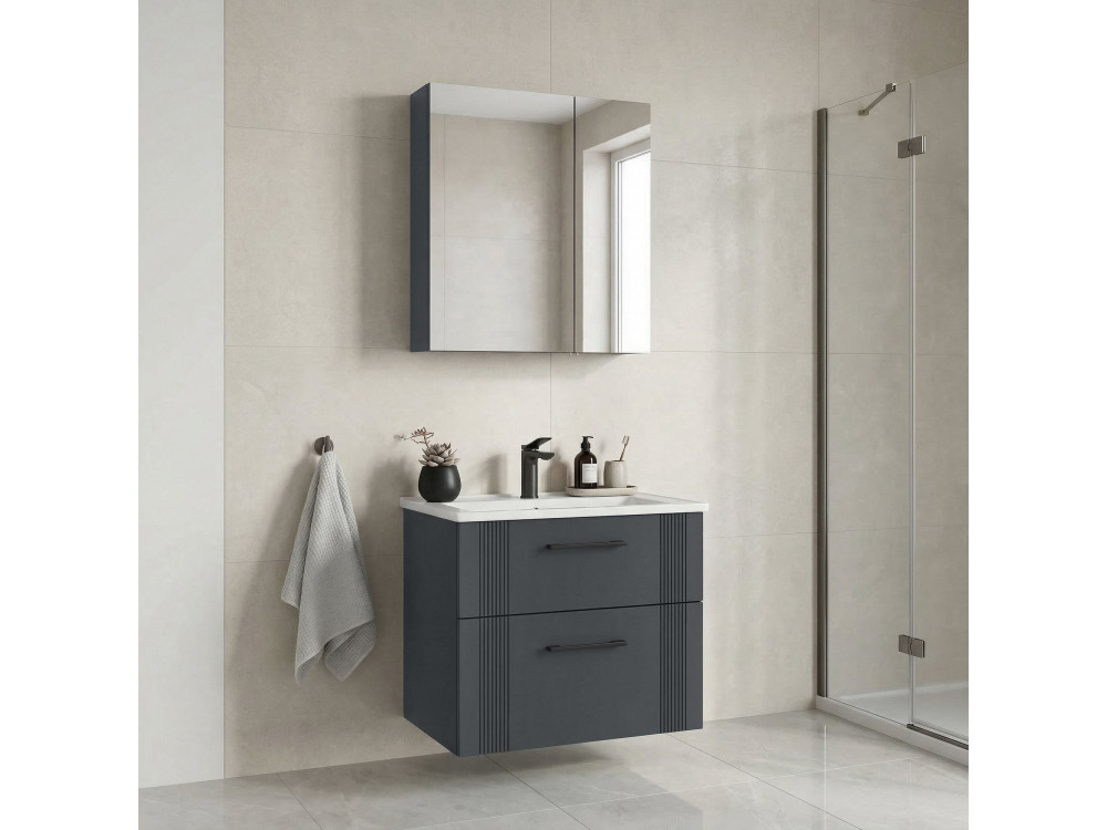Conjunto de mueble con lavabo y espejo (2 piezas) «Bari 65 v2» - 65 x 45 x 55 cm - Antracita mate