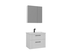 Conjunto de mueble con lavabo y espejo (2 piezas) «Bari 65 v2» - 65 x 45 x 55 cm - Blanco mate