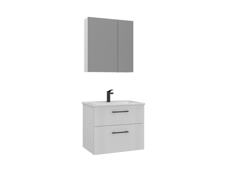Conjunto de mueble con lavabo y espejo (2 piezas) «Bari 65 v2» - 65 x 45 x 55 cm - Blanco mate