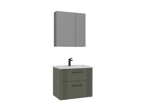 Conjunto de mueble con lavabo y espejo (2 piezas) «Bari 65 v2» - 65 x 45 x 55 cm - Verde mate