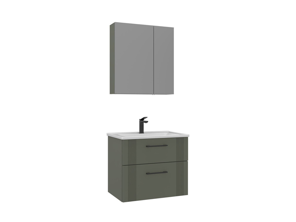 Conjunto de mueble con lavabo y espejo (2 piezas) «Bari 65 v2» - 65 x 45 x 55 cm - Verde mate