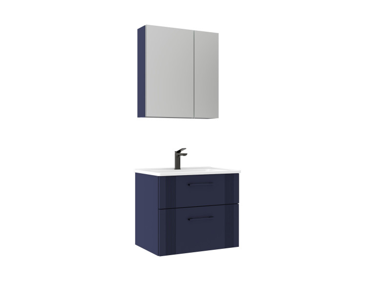 Conjunto de mueble con lavabo y espejo (2 piezas) «Bari 65 v2» - 65 x 45 x 55 cm - Azul marino mate
