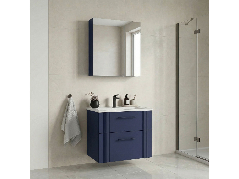 Conjunto de mueble con lavabo y espejo (2 piezas) «Bari 65 v2» - 65 x 45 x 55 cm - Azul marino mate
