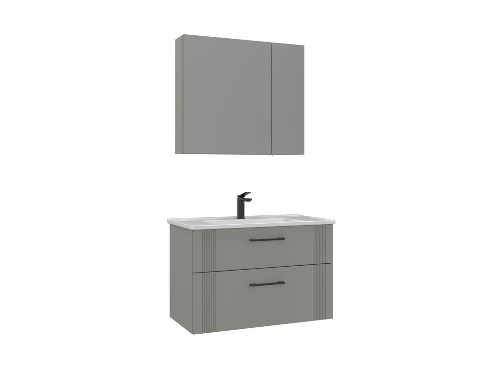 Conjunto de mueble con lavabo y espejo (2 piezas) «Bari 85 v2» - 85 x 45 x 55 cm - Cachemira mate