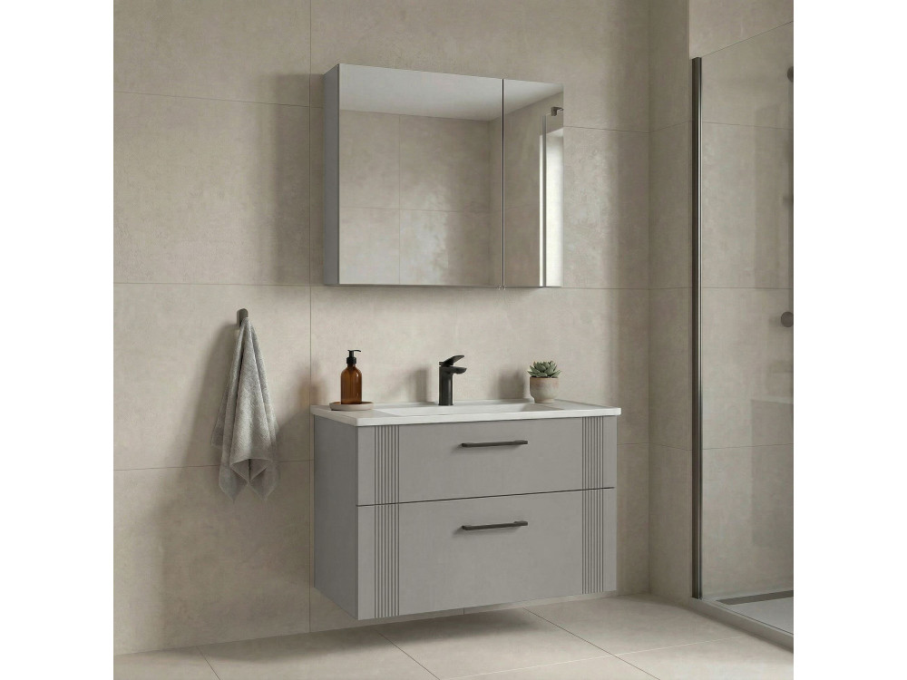 Conjunto de mueble con lavabo y espejo (2 piezas) «Bari 85 v2» - 85 x 45 x 55 cm - Cachemira mate