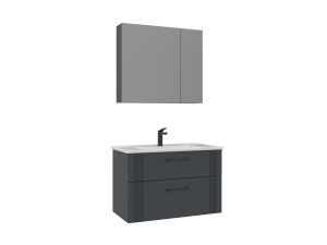 Conjunto de mueble con lavabo y espejo (2 piezas) «Bari 85 v2» - 85 x 45 x 55 cm - Antracita mate