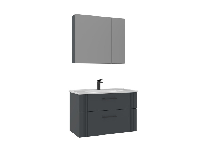 Conjunto de mueble con lavabo y espejo (2 piezas) «Bari 85 v2» - 85 x 45 x 55 cm - Antracita mate