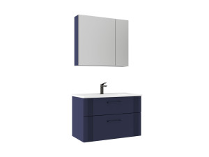Conjunto de mueble con lavabo y espejo (2 piezas) «Bari 85 v2» - 85 x 45 x 55 cm - Azul marino mate
