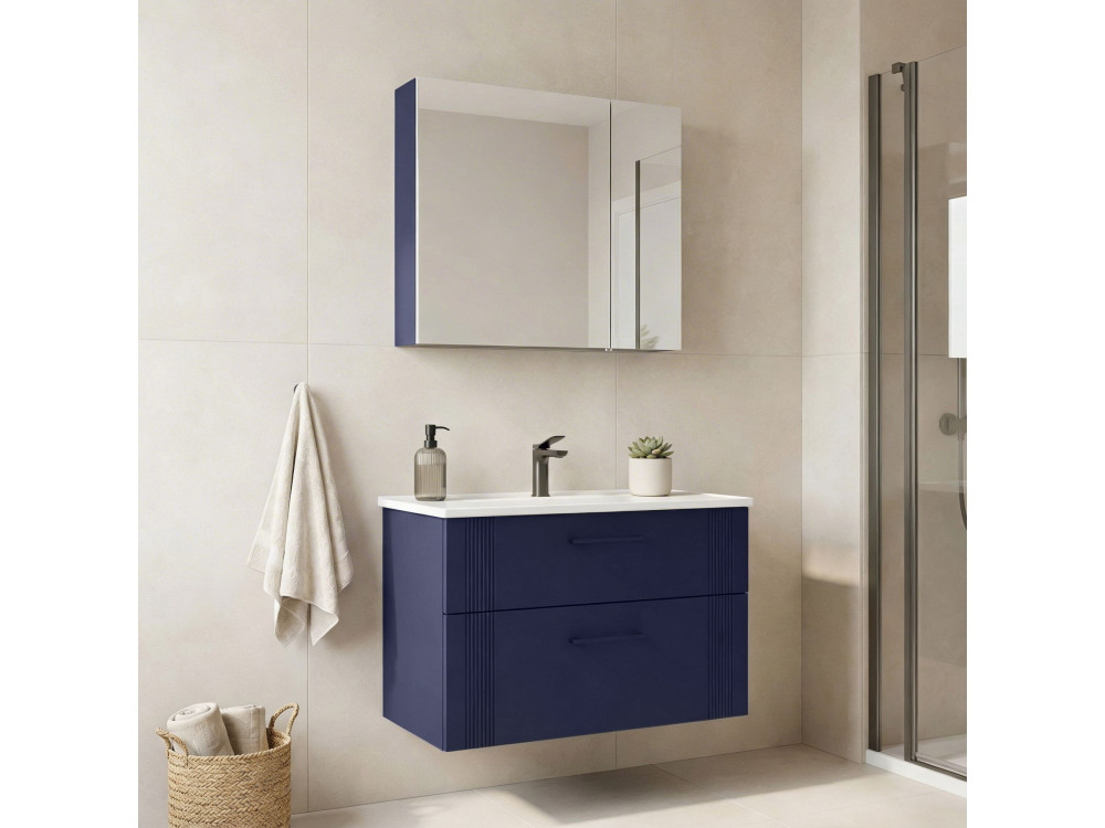 Conjunto de mueble con lavabo y espejo (2 piezas) «Bari 85 v2» - 85 x 45 x 55 cm - Azul marino mate