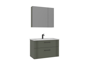 Conjunto de mueble con lavabo y espejo (2 piezas) «Bari 85 v2» - 85 x 45 x 55 cm - Verde mate