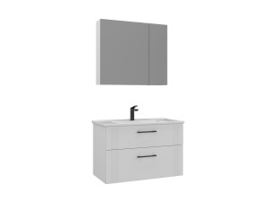 Conjunto de mueble con lavabo y espejo (2 piezas) «Bari 85 v2» - 85 x 45 x 55 cm - Blanco mate