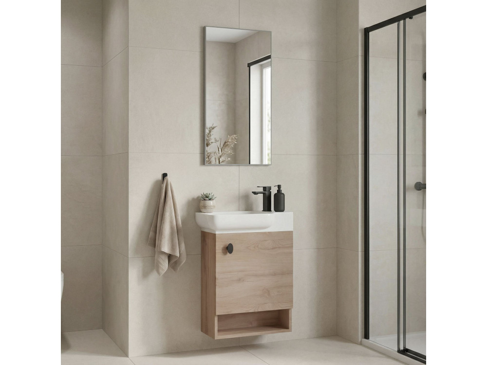Conjunto de mueble con lavabo y espejo (2 piezas) «Begonya 55» - 53 x 33 x 75 cm - Roble