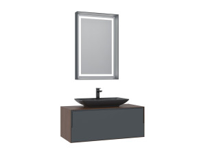Conjunto de mueble con lavabo y espejo (2 piezas) «Craft 100» - 100 x 50 x 40 cm - Nogal / Antracita