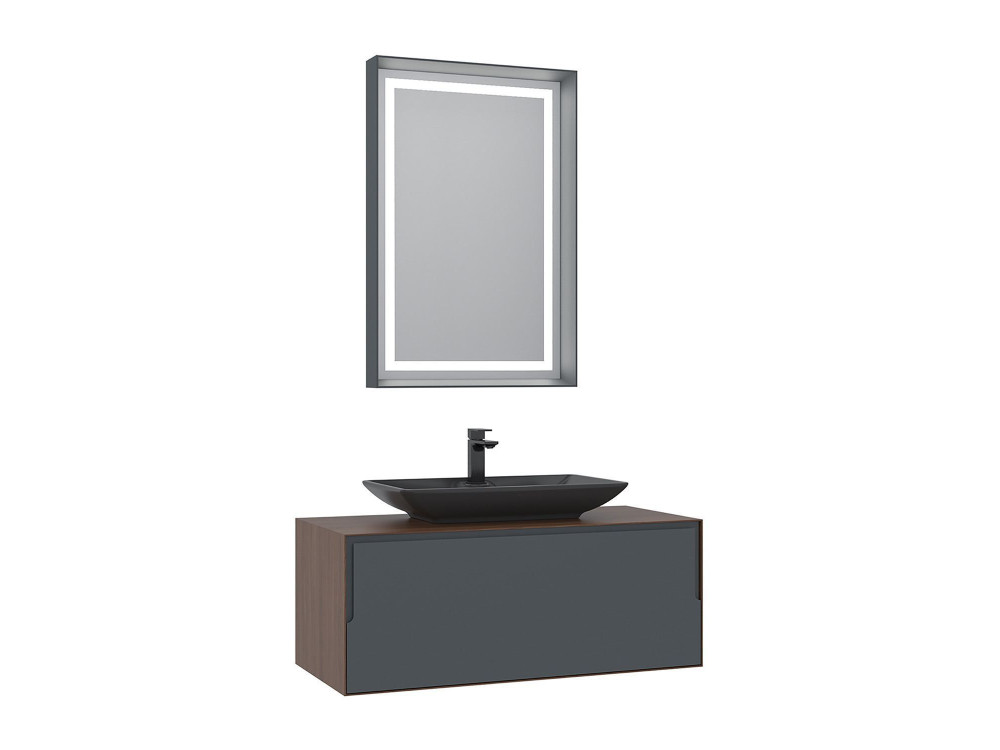 Conjunto de mueble con lavabo y espejo (2 piezas) «Craft 100» - 100 x 50 x 40 cm - Nogal / Antracita