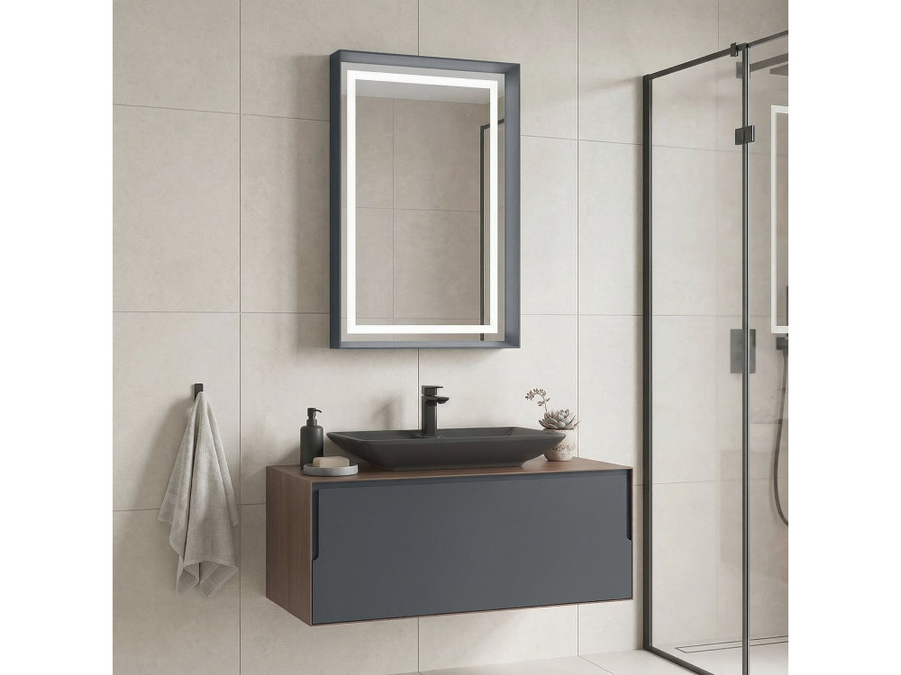 Conjunto de mueble con lavabo y espejo (2 piezas) «Craft 100» - 100 x 50 x 40 cm - Nogal / Antracita
