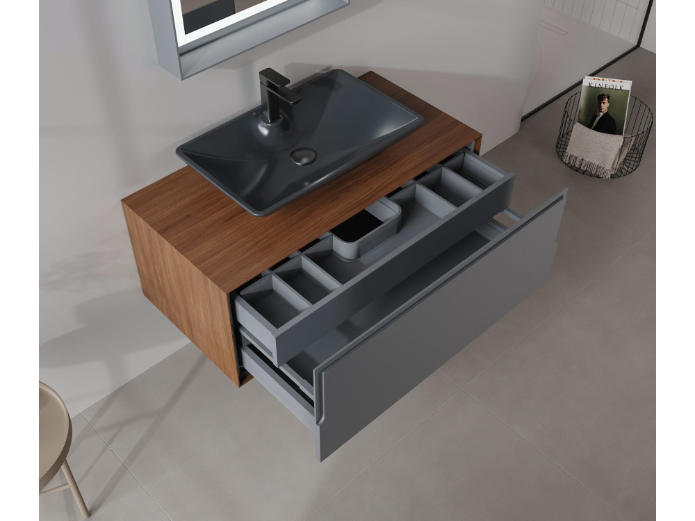 Conjunto de mueble con lavabo y espejo (2 piezas) «Craft 100» - 100 x 50 x 40 cm - Nogal / Antracita
