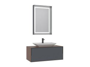 Conjunto de mueble con lavabo y espejo (2 piezas) «Craft 100» - 100 x 50 x 40 cm - Nogal / Antracita / Blanco