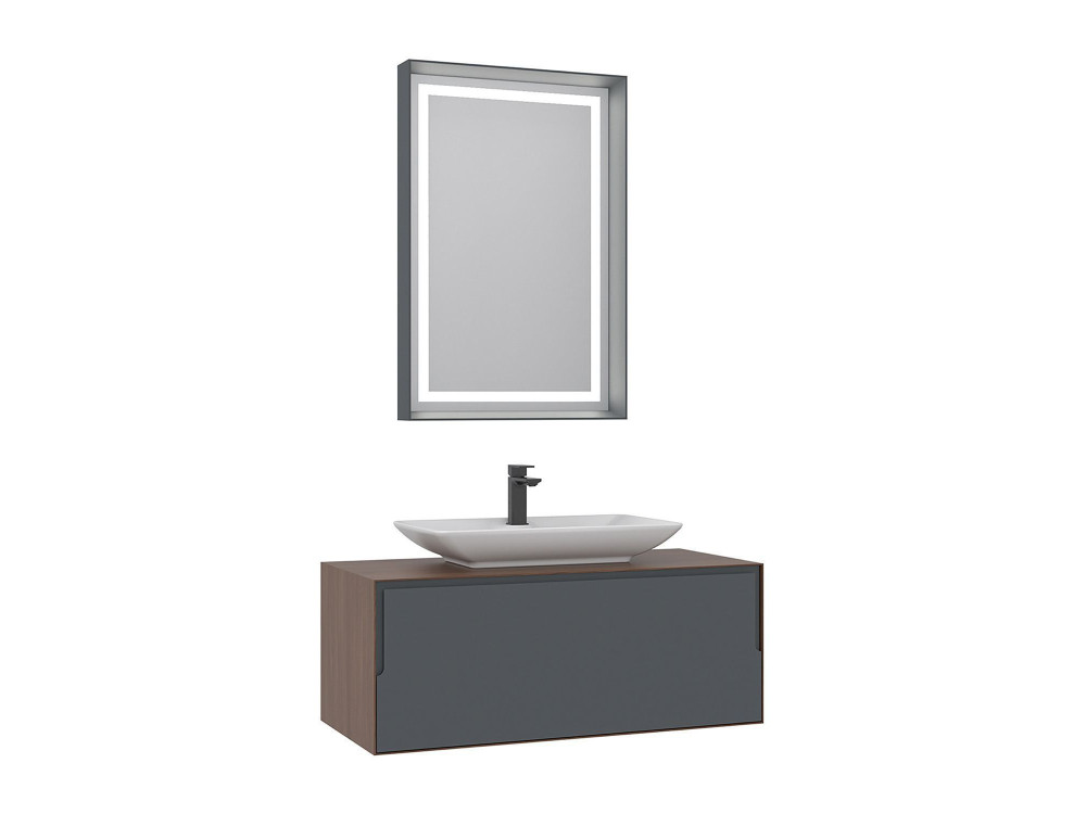 Conjunto de mueble con lavabo y espejo (2 piezas) «Craft 100» - 100 x 50 x 40 cm - Nogal / Antracita / Blanco
