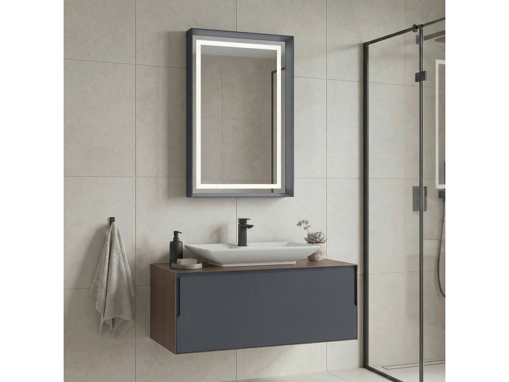 Conjunto de mueble con lavabo y espejo (2 piezas) «Craft 100» - 100 x 50 x 40 cm - Nogal / Antracita / Blanco