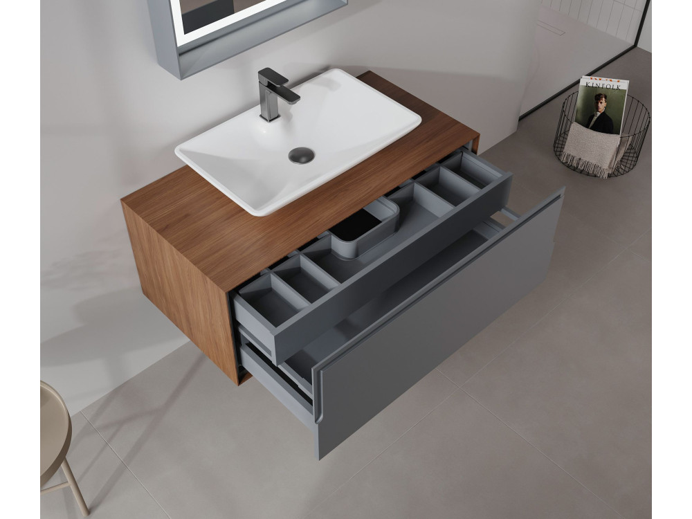 Conjunto de mueble con lavabo y espejo (2 piezas) «Craft 100» - 100 x 50 x 40 cm - Nogal / Antracita / Blanco